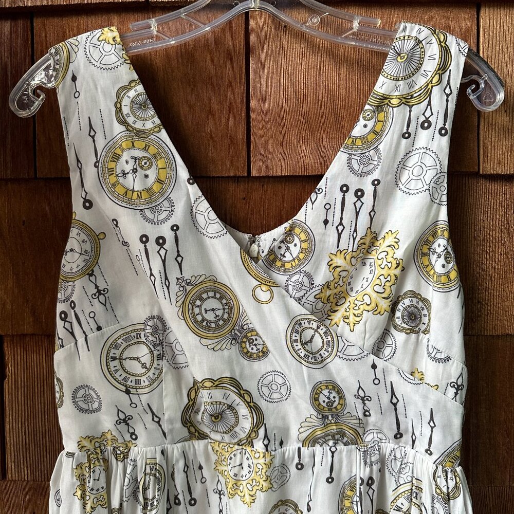 EUC Modcloth Bea & Dot Time is of the Elegance Clock Watch Print Dress in Large - Picture 2 of 11